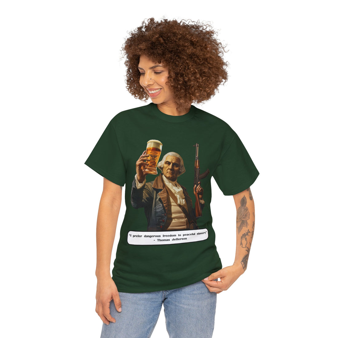 Jefferson quote on front 2 - Citizens in Arms - Unisex Heavy Cotton Tee - "I prefer dangerous freedom to peaceful slavery" - Thomas Jefferson