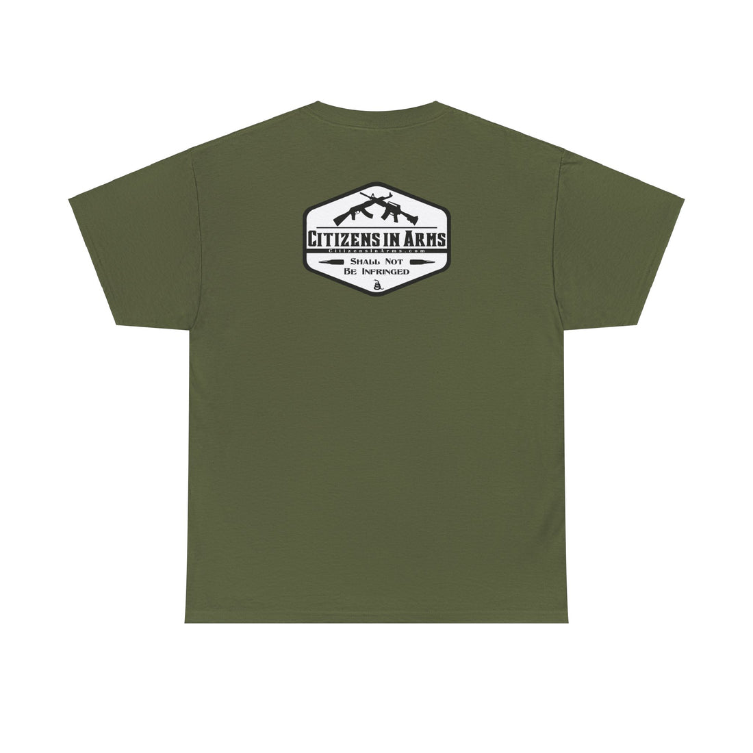 Jefferson quote on front 2 - Citizens in Arms - Unisex Heavy Cotton Tee - "I prefer dangerous freedom to peaceful slavery" - Thomas Jefferson