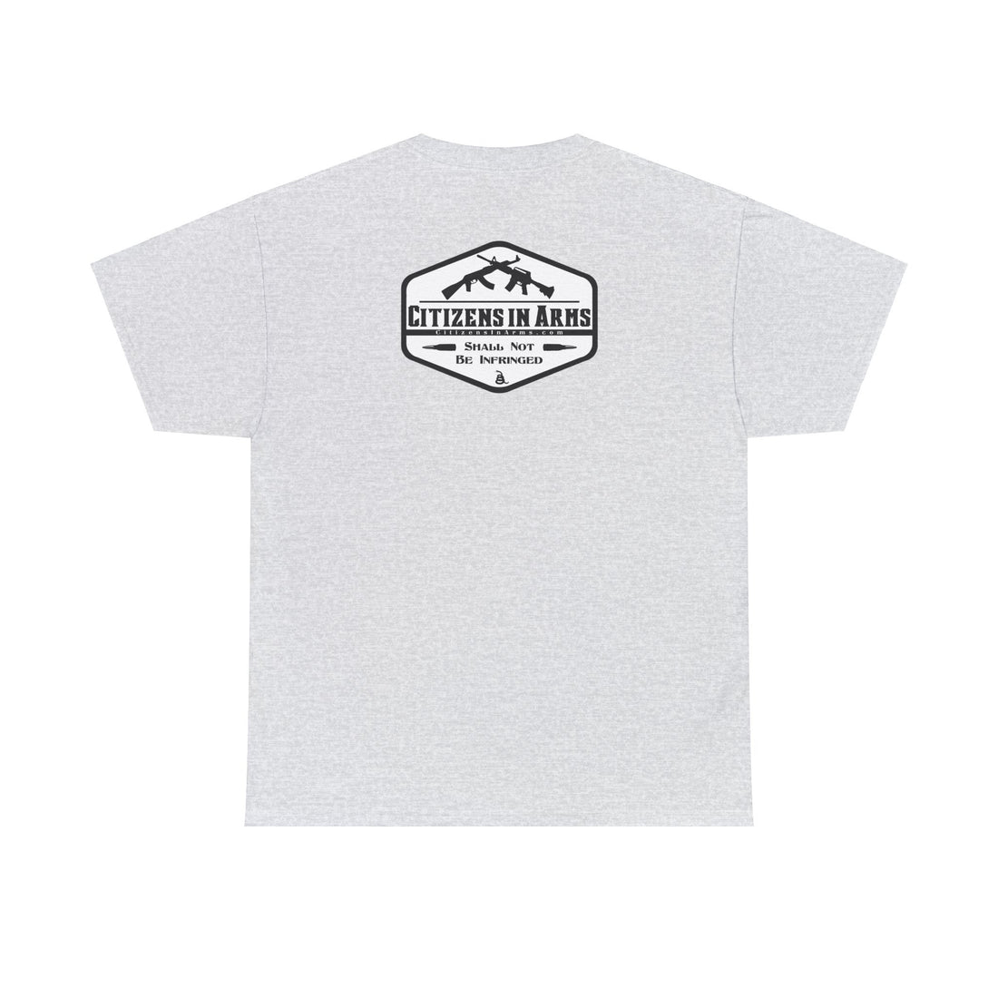 Jefferson quote on front 2 - Citizens in Arms - Unisex Heavy Cotton Tee - "I prefer dangerous freedom to peaceful slavery" - Thomas Jefferson