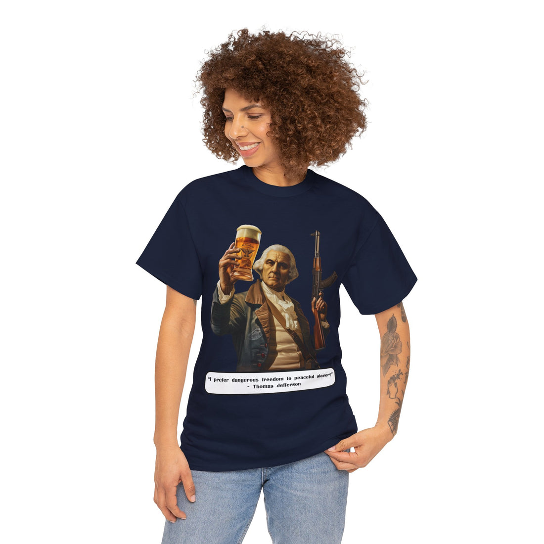Jefferson quote on front 2 - Citizens in Arms - Unisex Heavy Cotton Tee - "I prefer dangerous freedom to peaceful slavery" - Thomas Jefferson