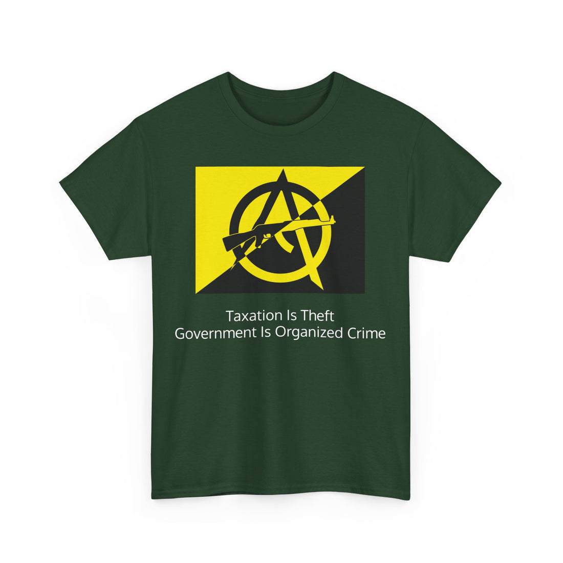 Taxation Is Theft Government Is Organized Crime - Anarcho Capitalism Flag with AK - Citizens in Arms - Unisex Heavy Cotton Tee