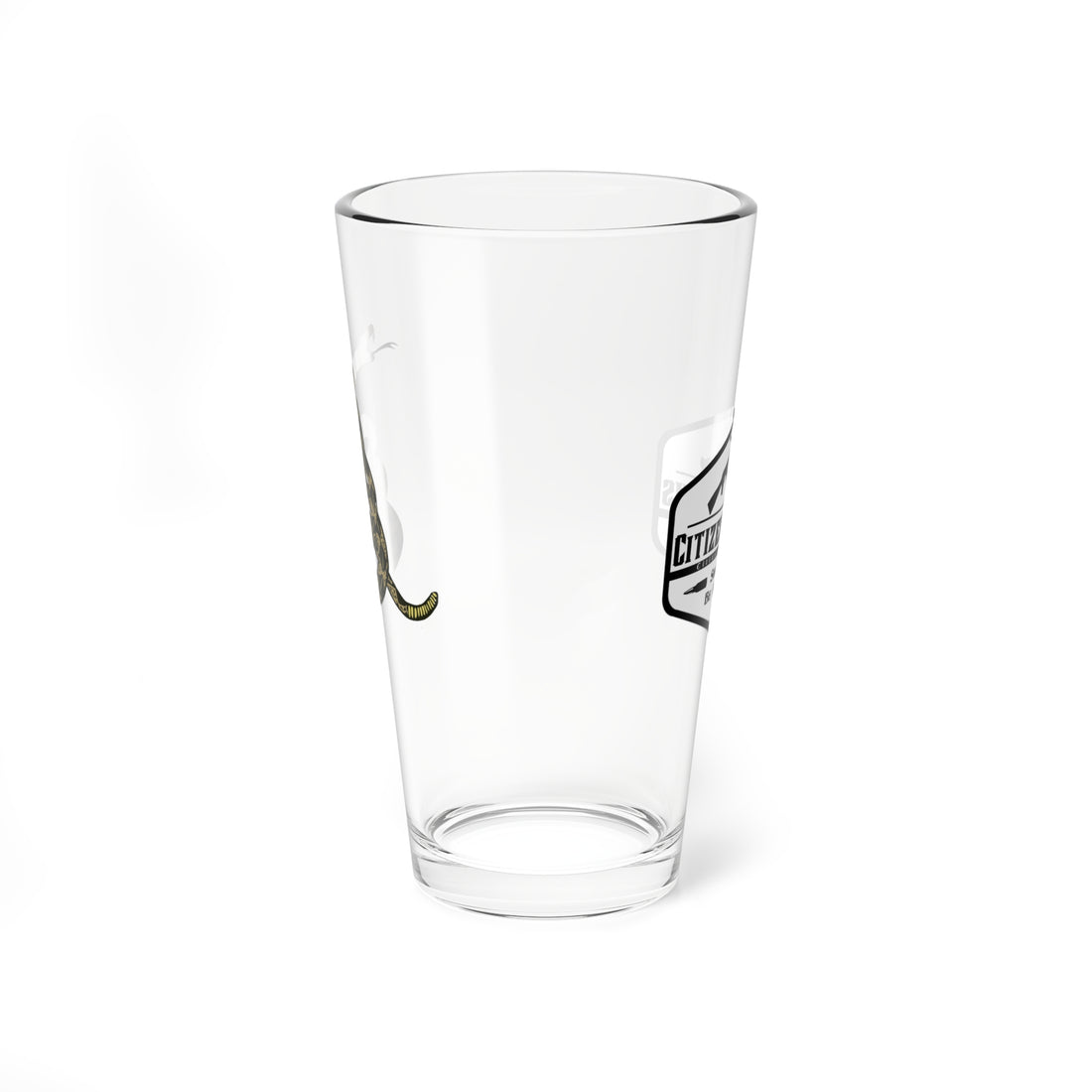 Gadsden Snake and Logo - Citizens in Arms - Mixing Glass, 16oz