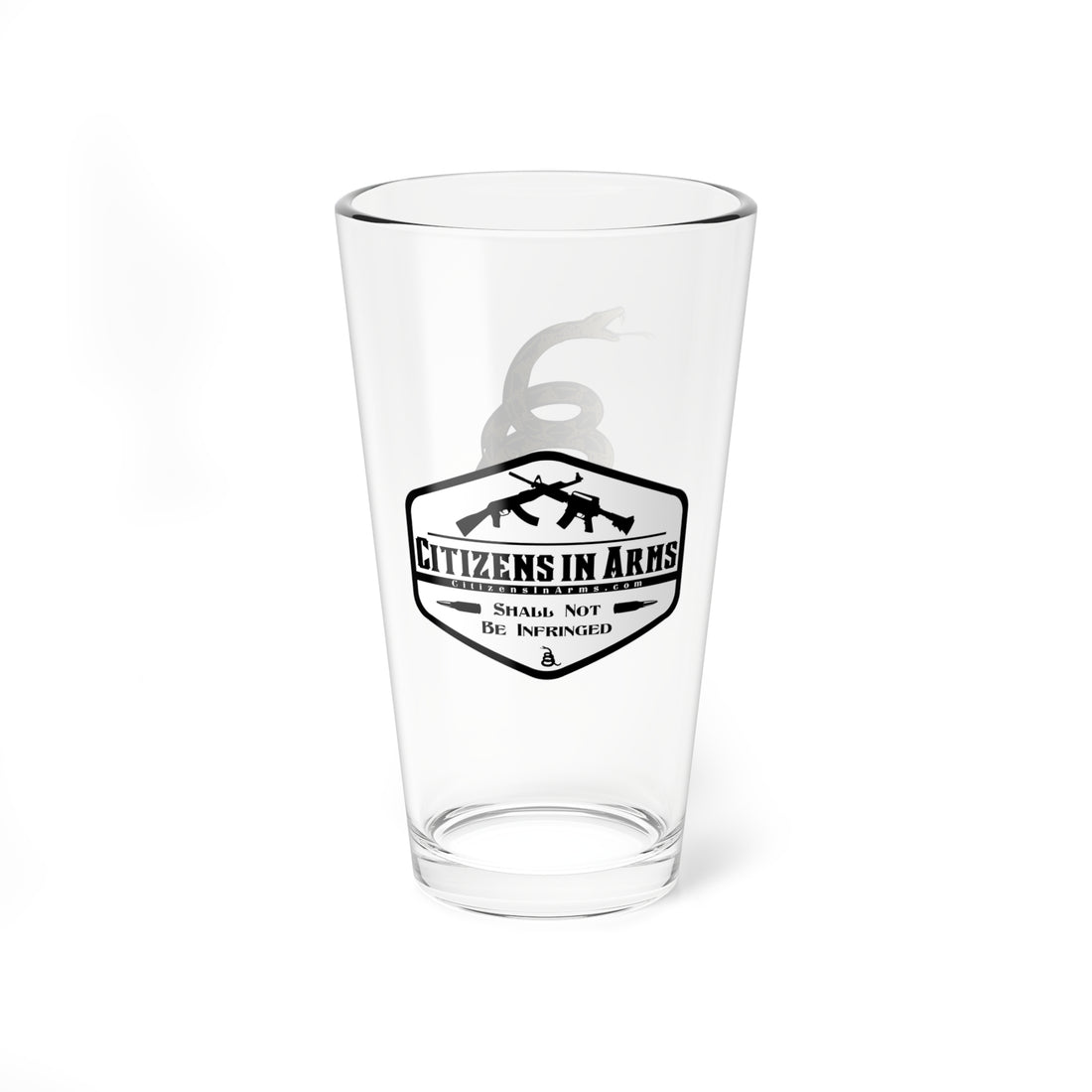 Gadsden Snake and Logo - Citizens in Arms - Mixing Glass, 16oz